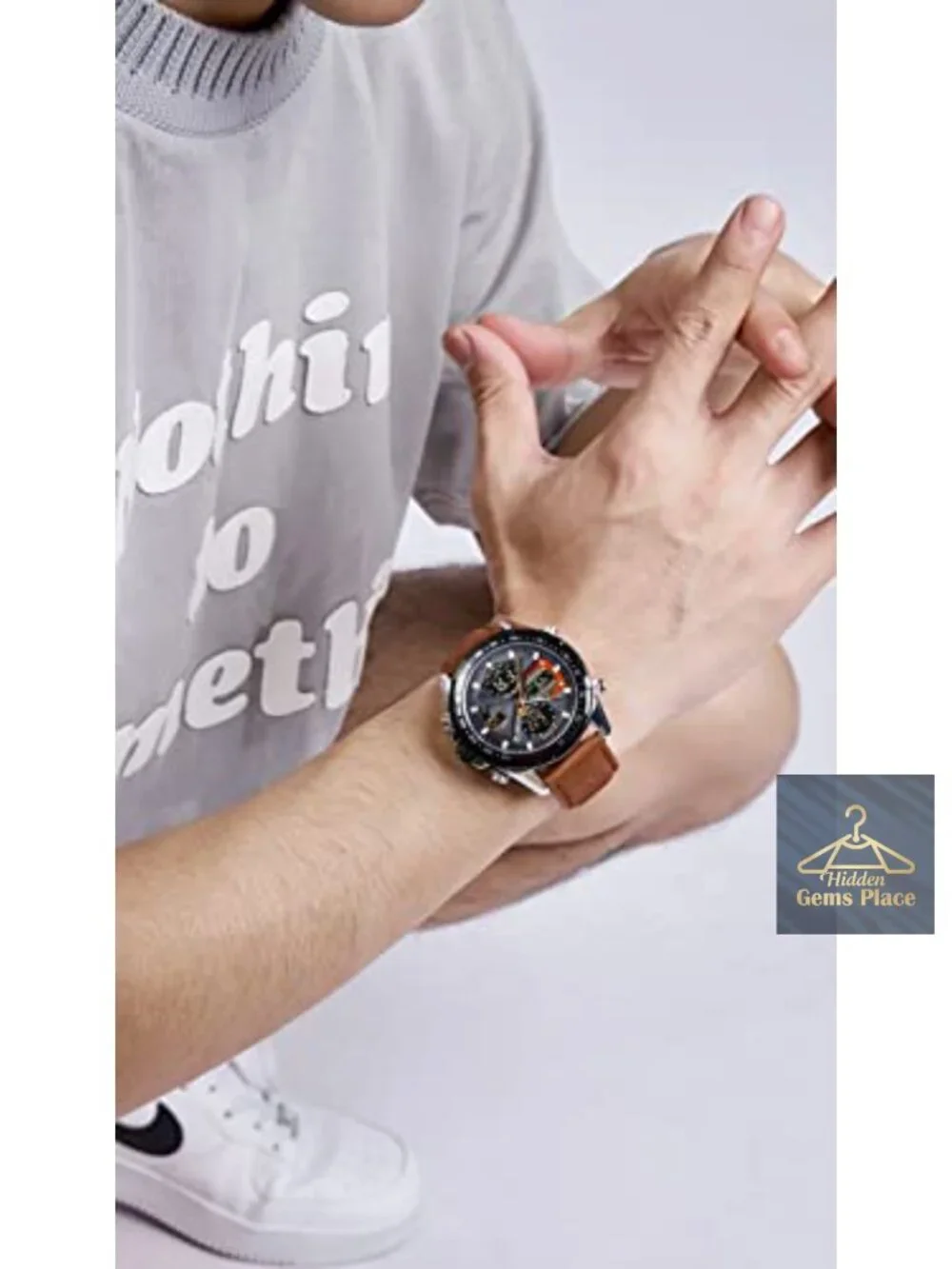 Men's Military Digital Analog Quartz Waterproof Watch Leather Strap Chronograph